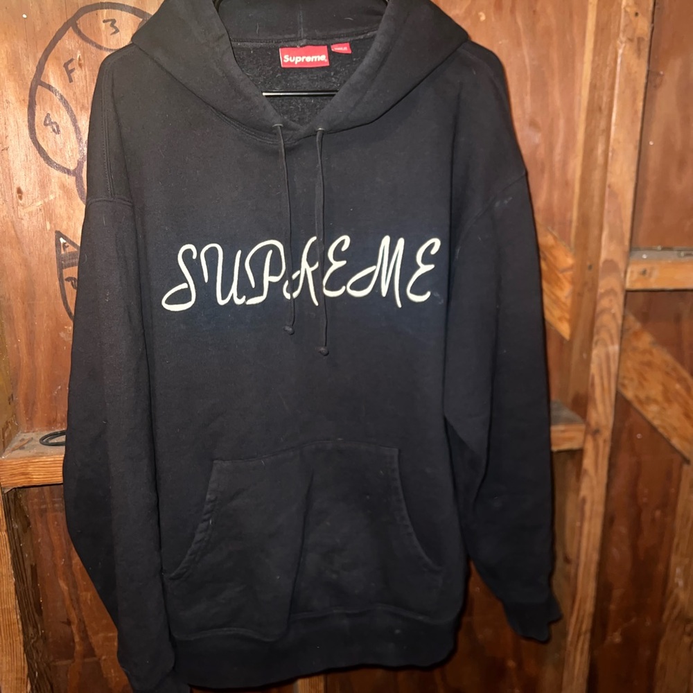 Authentic Men’s Supreme Black Script Hoodie Size Large